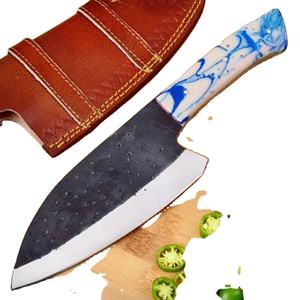 Custom Handmade 10-Inch Carbon Steel Chef Cleaver <b>Knife</b> with Unique Leather <b>Sheath</b> Beautiful Handle Customizable Supported - Product Image 1