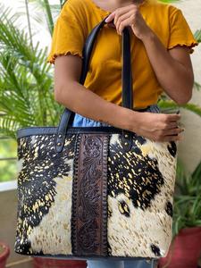 Nouvelle arrivée usiné à la main sculpture sac à main sac fourre-tout véritable sac en cuir de fourrure métallique sacs de grande taille grande Collection de dames sac à main - Product Image 2