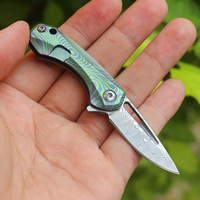 Couteau de survie Hongrui, nouveau design, couteau de chasse pliable en acier Damas, couteau de poche de haute qualité, acier 9CR18MOV, manche en titane