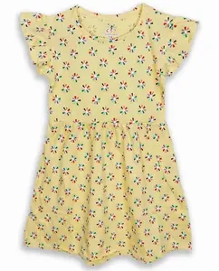 Export Qualität Kinder Sommerkleid und Strampelanzug lässig Kurzarm-Stil mit solidem gelben Druck aus Baumwollmaterial