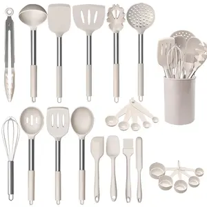 Rayshine 33Pcs Silicone Cooking Utensils Set Non-Stick Spatula Stainless Steel Handle Cooking Tools With Kitchen Accessories