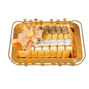 Plateau en métal doré de qualité supérieure avec poignée plateau à chocolat rond Antique plateau de service sucré cadeau au chocolat pour une occasion spéciale - Product Image 3