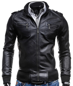 Chaqueta de cuero PU de talla grande para hombre Otoño Invierno moda informal cremallera Color sólido prendas de vestir exteriores chaqueta de cuero precio al por mayor - Product Image 2