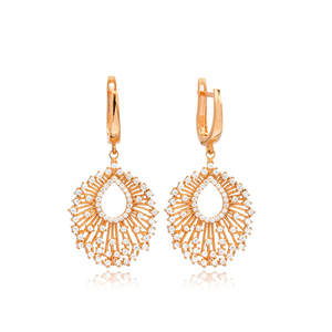 Cubic Zircon Baguette <b>Hoop</b> <b>Earrings</b> Turkish Handcrafted Wholesale 925 <b>Sterling</b> <b>Silver</b> Jewelry - Product Image 2