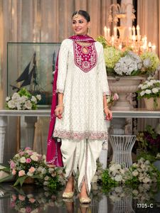 Nouveau Designer Party Wear Pure Chinon Avec Multi Mat Broderie Séquence Travail Top Avec O Décolleté Haut et Bas Avec Dupatta - Product Image 2