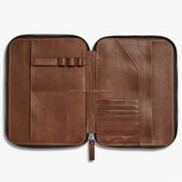 Organizador de Documentos de Cuero Genuino de Diseño Nuevo, Vintage, Premium, Duradero, Elegante, A4, Personalizable, Profesional, Portátil para Negocios