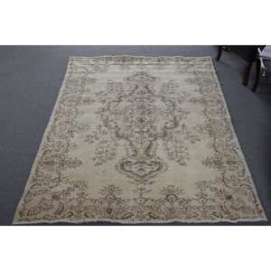 Alfombra turca clásica Vintage Beige 5,2X8,6 pies Respaldo de látex de lana Área grande Rectángulo Patchwork para pasillo Habitación Alfombra - Product Image 1