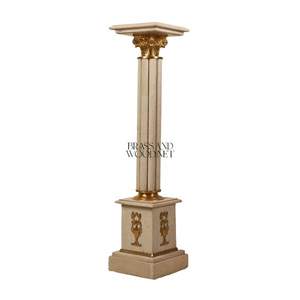 Pedestal de mármol beige clásico acanalado con capitel corintio romano de latón - Product Image 3