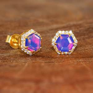 ต่างหูสตั๊ดโอปอลลาเวนเดอร์แท้สำหรับผู้หญิงต่างหูแบบเกลียวธรรมชาติหกเหลี่ยม925สเตอริงเงิน14K เครื่องประดับชุบทอง - Product Image 2