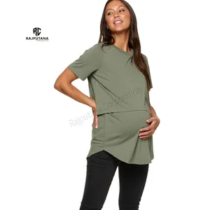 Camiseta de maternidad para mujer, ropa de maternidad de algodón de alta calidad con cuello redondo y manga corta