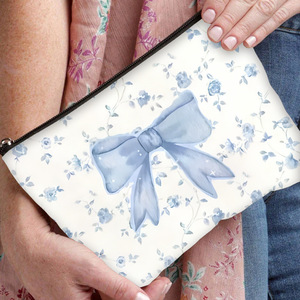 Bolsa de Maquillaje de Poliéster con Estampado de Lazo, Bolsa de Cosméticos Grande Resistente al Agua con Cierre, Organizador de Viaje Portátil y Bonito para Mujer - Product Image 3
