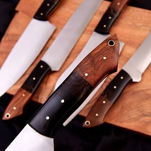 Juego de cuchillos de chef de acero de alto carbono profesional de 5 piezas de estilo personalizado, hoja de Damasco para uso en cocina, para afilar y rebanar - Product Image 5