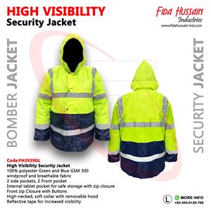 Chaqueta de trabajo de bombardero verde de alta visibilidad 100% poliéster ropa de seguridad de alta visibilidad cuello protector - Product Image 6
