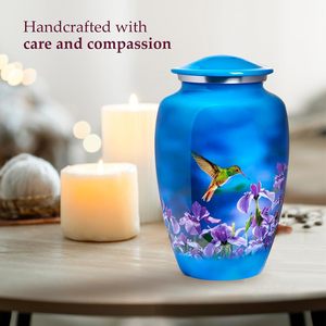 Urna grande azul para cenizas humanas, jarrón decorativo de cremación para mujeres y hombres, Metal de madera para mujeres y mascotas adultas - Product Image 2