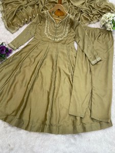 LAUNCHING NEW DESIGNER MODERN FESTIVE PARTY WEAR KURTI PENT DUPATTA FABRIC VICHITRA <b>SILK</b> EMBROIDERY WORK Reversible All Seasons - Product Image 6