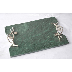 Bandeja de servicio de mármol blanco vintage con asas de metal de hoja torcida dorada Decoración rectangular elegante para el hogar para bodas - Product Image 3