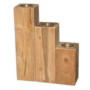 Ensemble de 3 bougeoirs de table en bois avec métal parfait pour la décoration de salon Bougeoirs élégants pour l'ambiance de la maison - Product Image 1