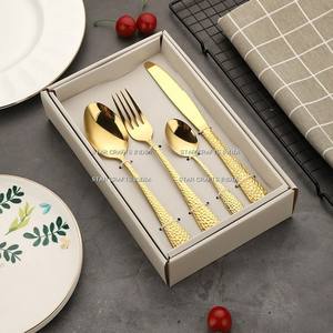 Couverts de luxe en acier inoxydable avec logo personnalisé, miroir, ensemble de couverts pour mariage d'hôtel, couverts or martelé avec étoile et diamant - Product Image 6