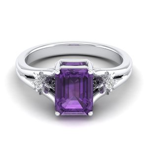 REYES alta calidad 925 plata esterlina corte esmeralda 2,5 quilates amatista piedra preciosa con anillo de moissanita para mujer joyería fina - Product Image 1