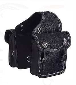 กระเป๋าอานม้าหนังแกะสลักลายตะวันตกสำหรับขี่ม้าแบบเทรล ยี่ห้อ ROYAL INTERNATIONAL ราคาขายส่ง พร้อมอุปกรณ์สแตนเลส - Product Image 1