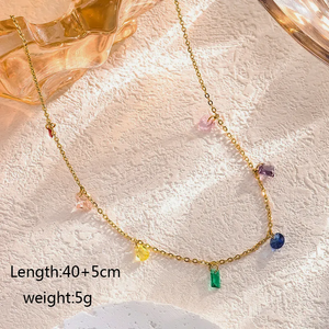 ขายส่ง304สแตนเลสสร้อยข้อมือฝังเรขาคณิตสร้อยคอชุบทองเพทายสไตล์เรียบง่าย - Product Image 6