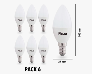 Ampoule LED C37 forme bougie 3W/5W/6W/7W/8W/9W lumière froide/blanche 6500K culot fin E14 pack de 6 unités Don Feliz - Product Image 2