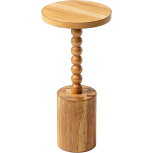 Table d'appoint ronde en bois massif de qualité supérieure avec base sculptée, finition en chêne naturel fantaisie, style table d'appoint, meuble d'appoint pour la maison - Product Image 4