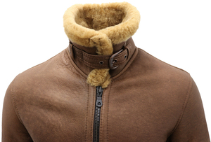 Wholesale Men's Brown <b>Sheepskin</b> Real Leather <b>Jacket</b> Coat Bomber <b>Flying</b> Shearling Zipper Closure Moto & Biker <b>Jackets</b> - Product Image 4