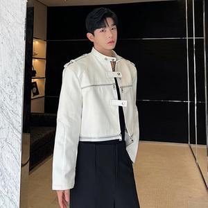 Chaquetas de lona de cuero genuino de retazos para hombre de tendencia estilo coreano diseño de nicho Original abrigo Regular de lujo con cremallera múltiple - Product Image 3