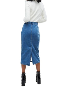 Jupe en jean longue longueur en coton personnalisé pour femmes adultes filles bleu lavé brodé mignon bouton de ceinture taille personnalisable OEM - Product Image 6