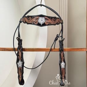 Nouvelle bride de Cowboy Vintage en cuir Western usinée à la main personnalisée avec punaise réglable pour rodéo et équipement équestre - Product Image 1