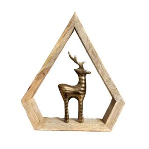 กวางอะลูมิเนียมพร้อมกรอบไม้ตกแต่งสไตล์อินเดียทำจากทองเหลืองโบราณจากผู้ผลิตอินเดีย - Product Image 6