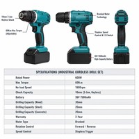 Perceuse sans fil 12V 18V 36V 600W de qualité industrielle, couple de 60 Nm, moteur à balais, mandrin à trois griffes, poignée pistolet, kit d'outils