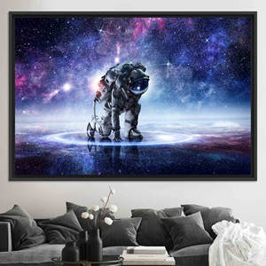 Lienzo Impreso: Arte de Astronauta, Paisaje Espacial, Decoración para Habitación de Niño, Lienzo con Marco NEGRO - Product Image 1