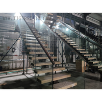 Escalier à poutre simple pour espaces publics scolaires, rénovations de maison, marches en hêtre européen, acier robuste, intérieur, taille personnalisée, usine, pas cher