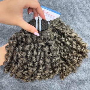 Natural gris oscuro Color Natural rizado Super doble dibujado extremo grueso 100% Remy Virgen Vietnam extensiones de cabello humano - Product Image 3