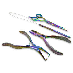 Sharpinst ชุดอุปกรณ์ต่อผมทำจากสเตนเลสหลายสีพร้อมซองซิปรีซินสีดำนุ่มและโลโก้ตามสั่ง - Product Image 1