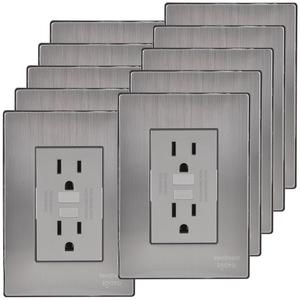 Receptáculo de Doble Conexión a Tierra, MXIIF-006, 10 Piezas, Receptáculo Dúplex de Protección Contra Fallas a Tierra, 125-250 VCA, 15 A, 50/60 Hz, Plateado - Product Image 1
