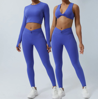 Set Olahraga Wanita 2 Potong Pakaian Yoga Gym Solid Seamless Celana Pinggang Elastis Sport Bra Bernapas Cepat Kering Spandex/Polyester