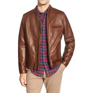 Chaqueta de piel de oveja ajustada para hombre, estilo otoño-invierno, con cuello alto, a la moda, para motocicleta, venta al por mayor, envío DDP - Product Image 1