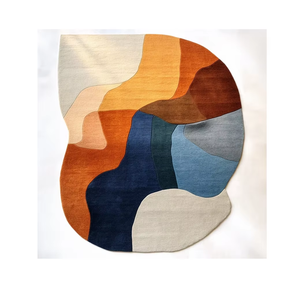 พรมปูพื้นขนสัตว์แบบทำมือสไตล์โมเดิร์นดีไซน์เรขาคณิตสีสันสดใสสำหรับการรับประทานอาหารชุดกองสูงทำด้วยมือ - Product Image 1