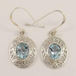 <b>Solid</b> 925 Sterling <b>Silver</b> Natural Blue Topaz Gemstone Handmade <b>Earring</b> Jewelry 925 <b>Silver</b> Jewelry - Product Image 2