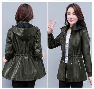 Chaqueta de cuero para mujer 2025 chaqueta básica abrigo mujer invierno motocicleta chaqueta PU cuero cremallera sudaderas con capucha prendas de vestir exteriores - Product Image 4