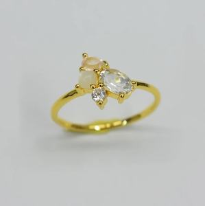 925 plata esterlina Listo para enviar S925 14K chapado en oro Clásico Topacio blanco natural Anillo de cuarzo rosa Personalizable para minoristas - Product Image 1