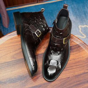 Bottines en cuir à la mode, mi-mollet, avec boucle et design léger, pour l'hiver et les soirées - Product Image 5