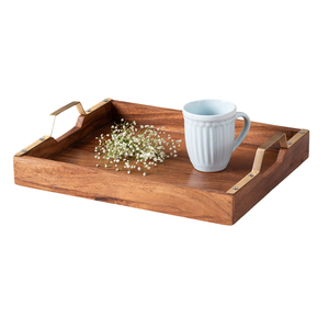 Vajilla DE SERVICIO DE MADERA Bandeja de servicio de comida rápida de bambú natural con asa Juego de bandejas de madera de lujo para servir Rectangular de madera - Product Image 1