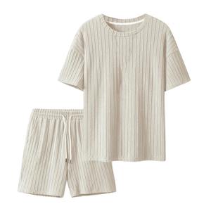 Ensemble d'été deux pièces pour homme composé d'un t-shirt à col rond à manches courtes et d'un short de sport décontracté à cordon de serrage Costume doux de couleur unie à la mode - Product Image 6