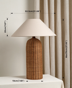 Handmade Rattan <b>Table</b> <b>Lamp</b> Boho Style Cylinder Shape Eco-Friendly Decorative Light Fixture - Product Image 4