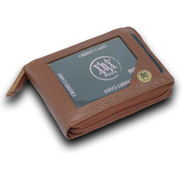 WRIZA Porte-cartes à fermeture éclair en cuir véritable avec protection RFID, portefeuille fin avec 10 emplacements pour cartes pour hommes et femmes