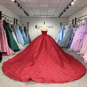 8549 Popularity Red <b>Boat</b> Neck Lace-Up Quinceanera Ball Gown Dresses With Train - Product Image 4